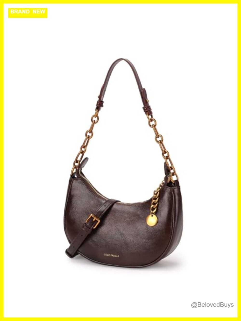 Women's Crescent PU Leather Crossbody Bag with Gold Chain